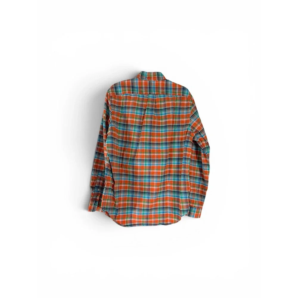 Polo Ralph Lauren Mens Orange Teal Plaid Button Down Shirt L‎ Cotton Long Sleeve